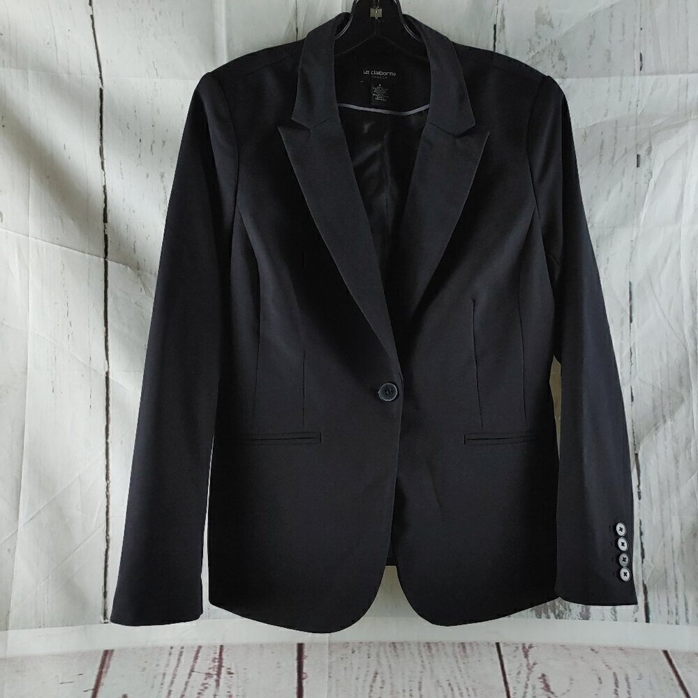 Liz Claiborne Career Womens Size 8 Black 1 Button Lined Suit Blazer